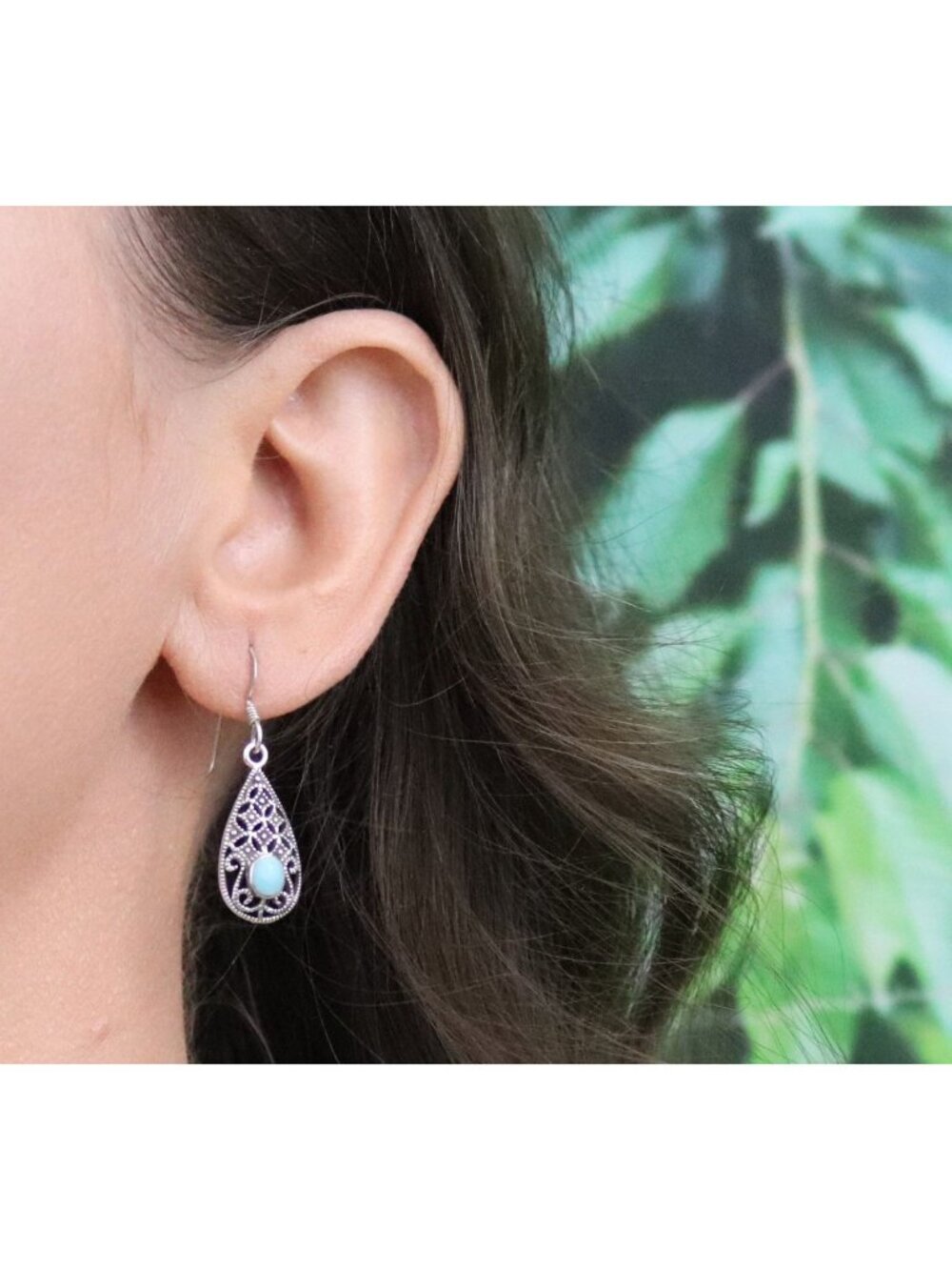 Sterling Silver Turquoise Earrings Dangle Drop 1 3/8" x 3/8" - Picture 2 of 7
